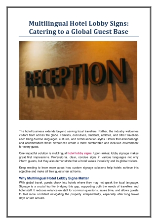 Multilingual Hotel Lobby Signs Catering to a Global Guest Base