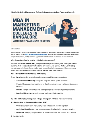 MBA in Marketing Management Colleges in Bangalore with Best Placement Records