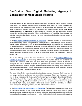 SanBrains: Best Digital Marketing Agency in Bangalore for Measurable Results
