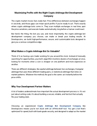 Maximizing Profits with the Right Crypto Arbitrage Bot Development Company