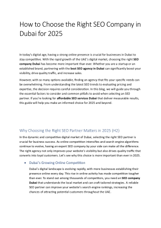 How to Choose the Right SEO Company in Dubai for 2025