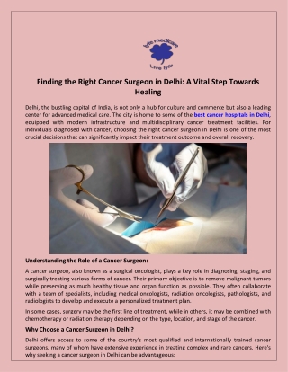 Finding the Right Cancer Surgeon in Delhi: A Vital Step Towards Healing