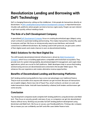 Revolutionize Finance with DeFi Lending & Borrowing Platform Development