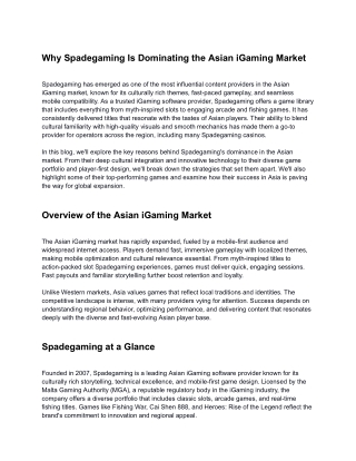 Why Spadegaming Is Dominating the Asian iGaming Market
