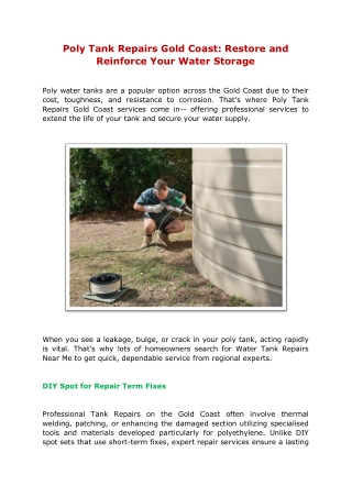 Poly Tank Repairs Gold Coast: Restore and Reinforce Your Water Storage