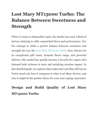 Lost Mary MT15000 Turbo_ The Balance Between Sweetness and Strength