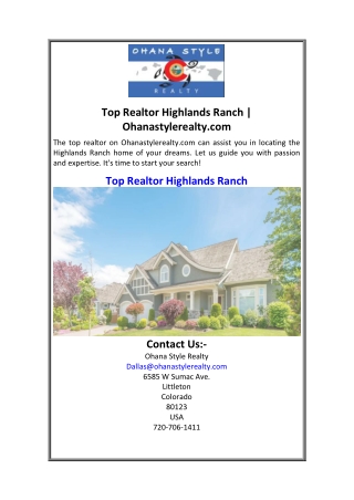 Top Realtor Highlands Ranch  Ohanastylerealty.com