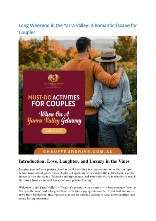 Long Weekend in the Yarra Valley A Romantic Escape for Couples