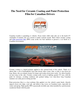 The Need for Ceramic Coating and Paint Protection Film for Canadian Drivers