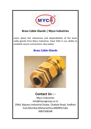 Brass Cable Glands  Myco Industries