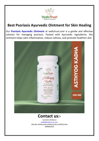 Best Psoriasis Ayurvedic Ointment for Skin Healing