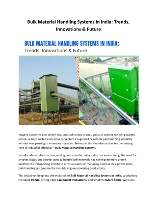 Bulk Material Handling Systems in India - Trends, Innovations & Future