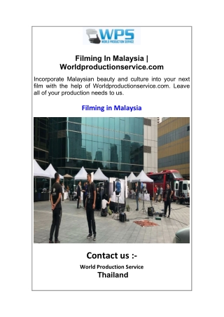 Filming In Malaysia  Worldproductionservice