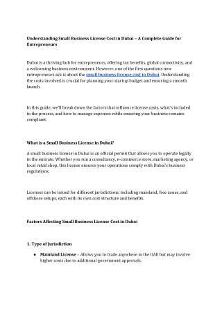 Understanding Small Business License Cost in Dubai – A Complete Guide for Entrepreneurs