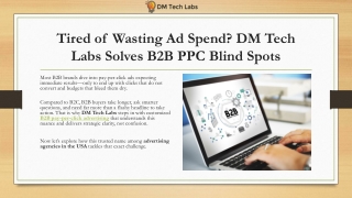 Tired of Wasting Ad Spend? DM Tech Labs Solves B2B PPC Blind Spots