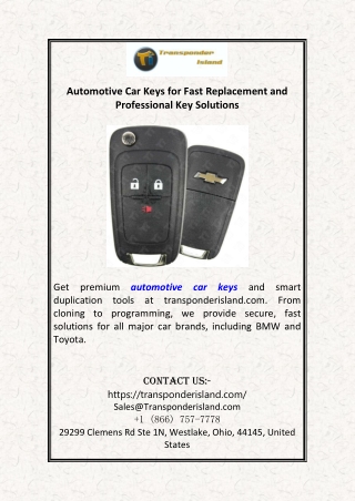 Automotive Car Keys for Fast Replacement and Professional Key Solutions