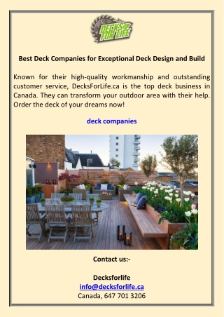 Best Deck Companies for Exceptional Deck Design and Build