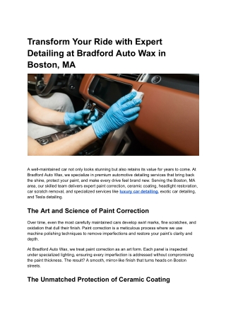 Transform Your Ride with Expert Detailing at Bradford Auto Wax in Boston, MA