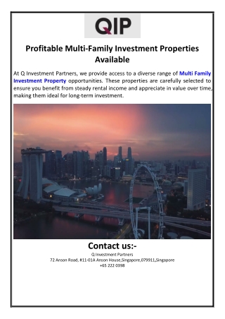 Profitable Multi-Family Investment Properties Available