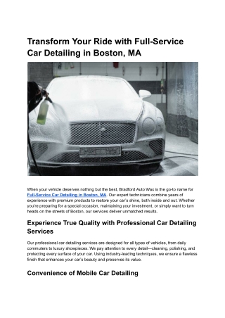 Transform Your Ride with Full-Service Car Detailing in Boston, MA