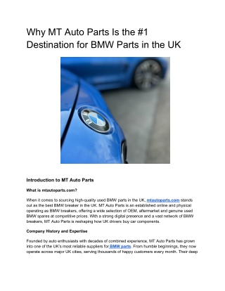 Why MT Auto Parts Is the #1 Destination for BMW Parts in the UK