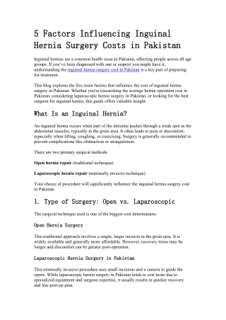 5 Factors Influencing Inguinal Hernia Surgery Costs in Pakistan