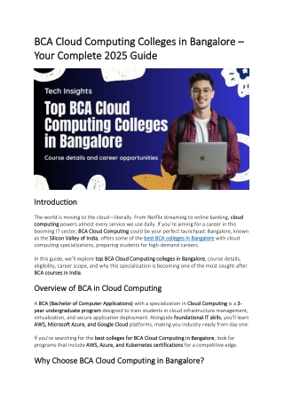 BCA Cloud Computing Colleges in Bangalore