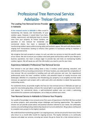 Professional Tree Removal Service Adelaide - Treloar Gardens
