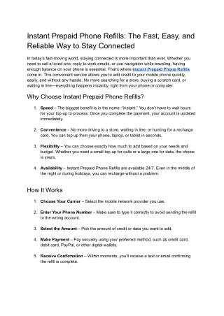 Instant Prepaid Phone Refills