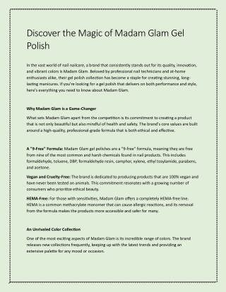 Discover the Magic of Madam Glam Gel Polish