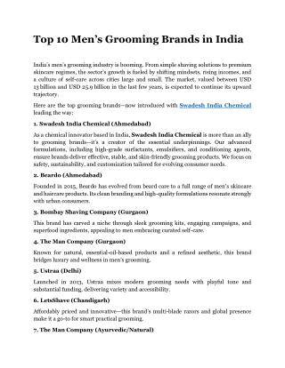 Top 10 Men’s Grooming Brands Setting the Standard in India
