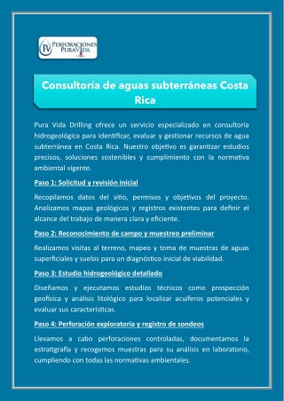 Consultoria de aguas subterraneas Costa Rica Pura Vida Driliing