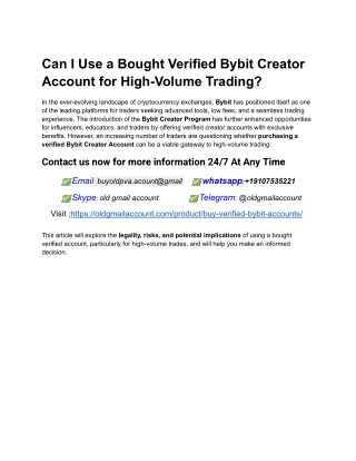 Can I Use a Bought Verified Bybit Creator Account for High-Volume Trading_