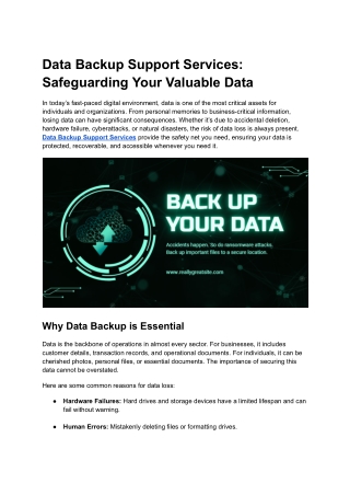 Data Backup Support Services | Secure & Reliable Data Protection