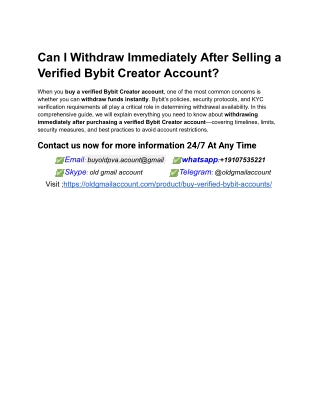 Can I Withdraw Immediately After Selling a Verified Bybit Creator Account_