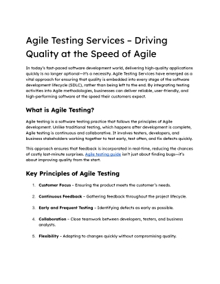 Agile Testing Services – Driving Quality at the Speed of Agile