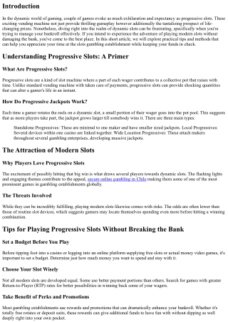 Tips for Playing Progressive Slot Machines Without Breaking the Bank