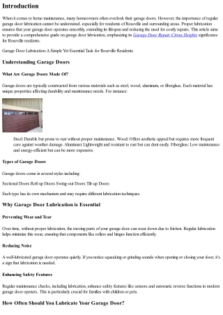 Garage Door Lubrication: A Simple Yet Essential Task for Roseville Residents