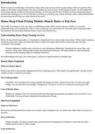 House Deep Clean Pricing Models: Hourly Rates vs Flat Fees