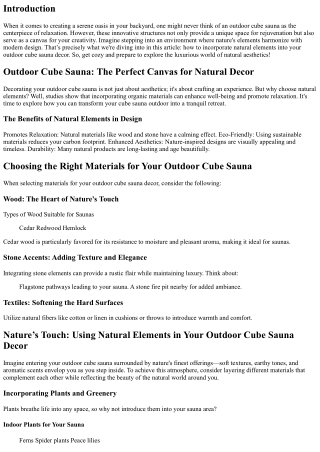 Nature’s Touch: Using Natural Elements in Your outdoor cube sauna Decor