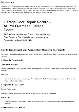 How to Troubleshoot Your Garage Door Opener in Sacramento