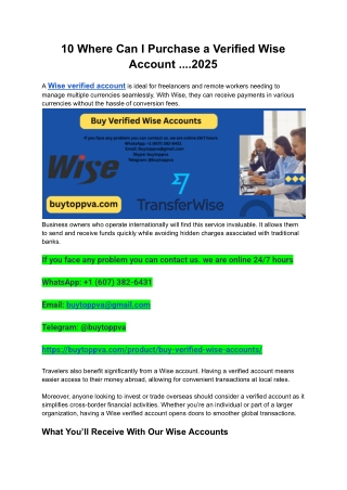 10 Where Can I Purchase a Verified Wise Account ....2025