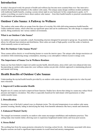 Outdoor Cube Saunas: A Guide to Health Benefits and Wellness