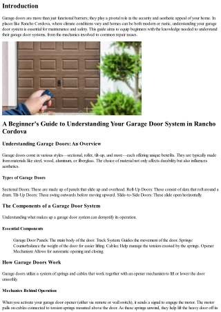 A Beginner's Guide to Understanding Your Garage Door System in Rancho Cordova