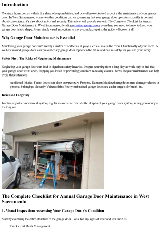 The Complete Checklist for Annual Garage Door Maintenance in West Sacramento