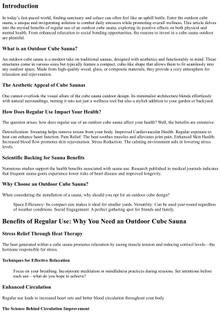 Benefits of Regular Use: Why You Need an Outdoor Cube Sauna