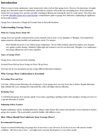 Garage Door Lubrication: A Simple Yet Essential Task for Roseville Residents