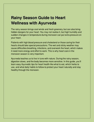 Rainy Season Guide to Heart Wellness with Ayurveda