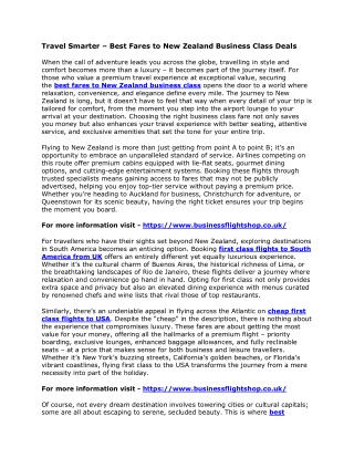 Travel Smarter – Best Fares to New Zealand Business Class Deals