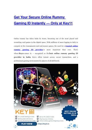 Get Your Secure Online Rummy Gaming ID Instantly — Only at Key11